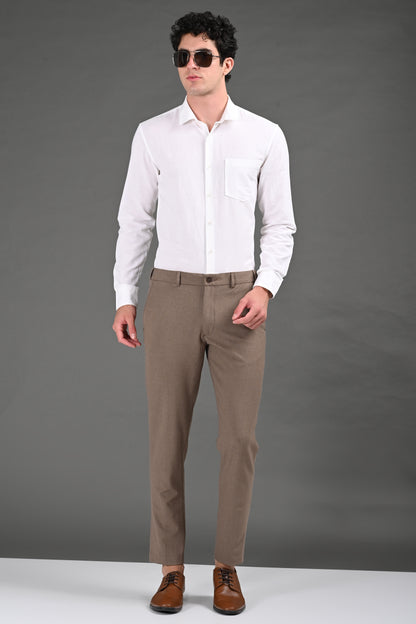 Omniwear Automatic Series – Taupe Brown Mélange Ankle Fit 4-Way Stretch Trousers - IVYN