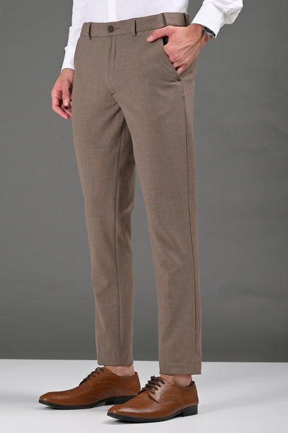 Omniwear Automatic Series – Taupe Brown Mélange Ankle Fit 4-Way Stretch Trousers - IVYN