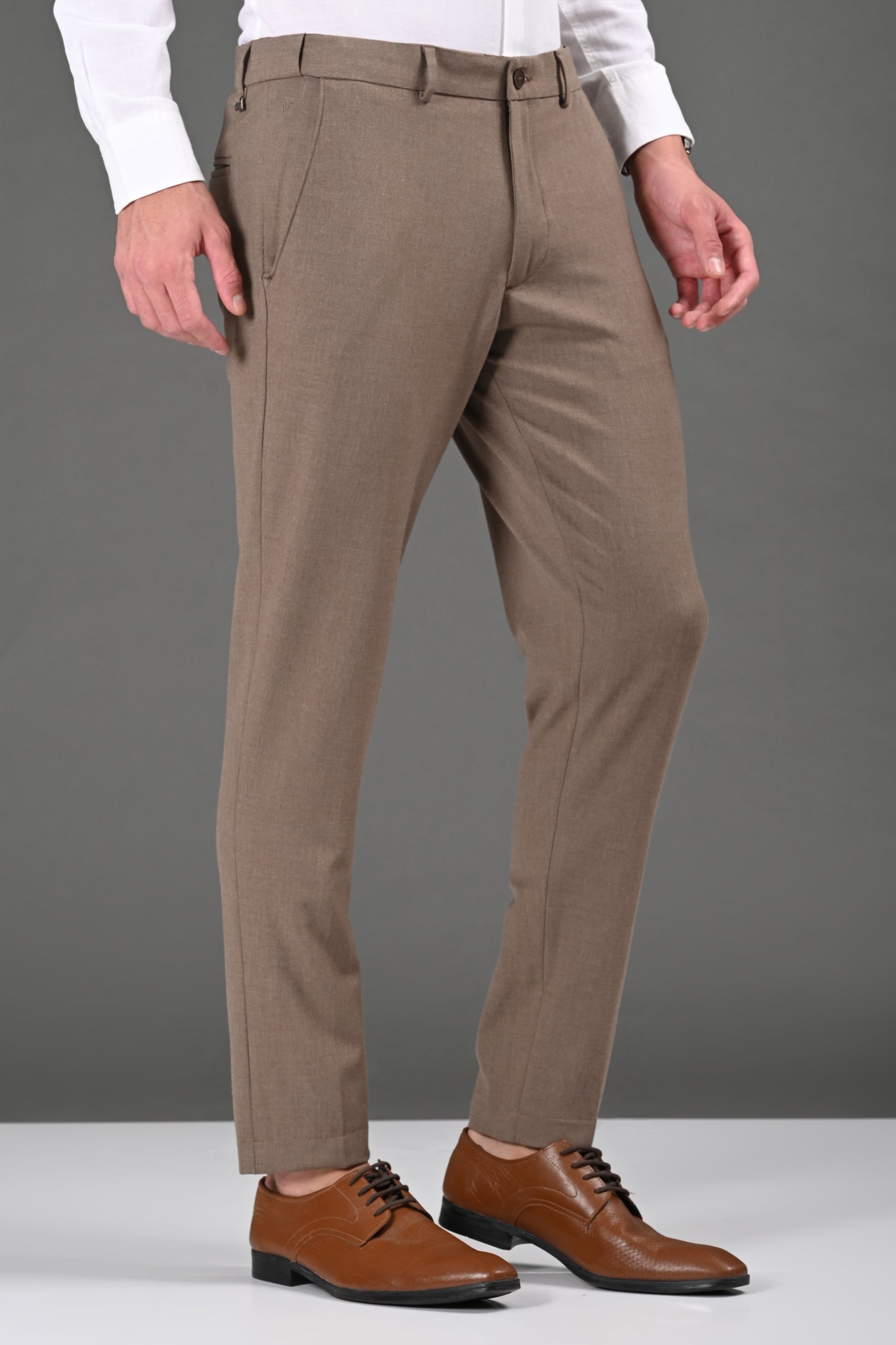 Omniwear Automatic Series – Taupe Brown Mélange Ankle Fit 4-Way Stretch Trousers