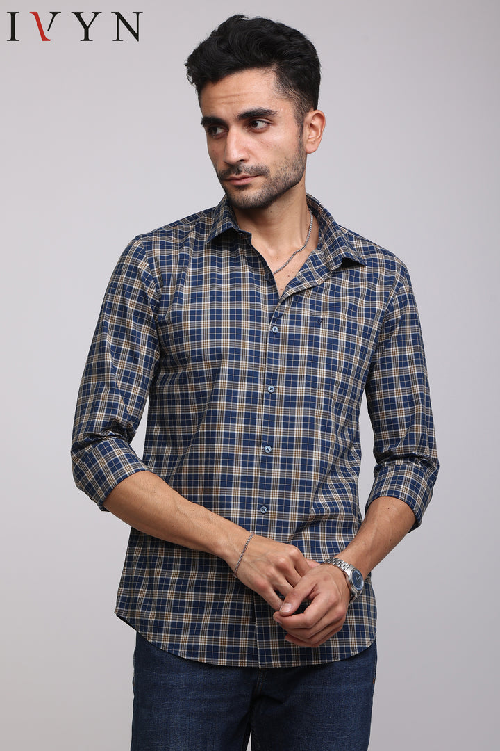 Ivyn Classic Navy Blue and White Casual Check Shirt - IVYN