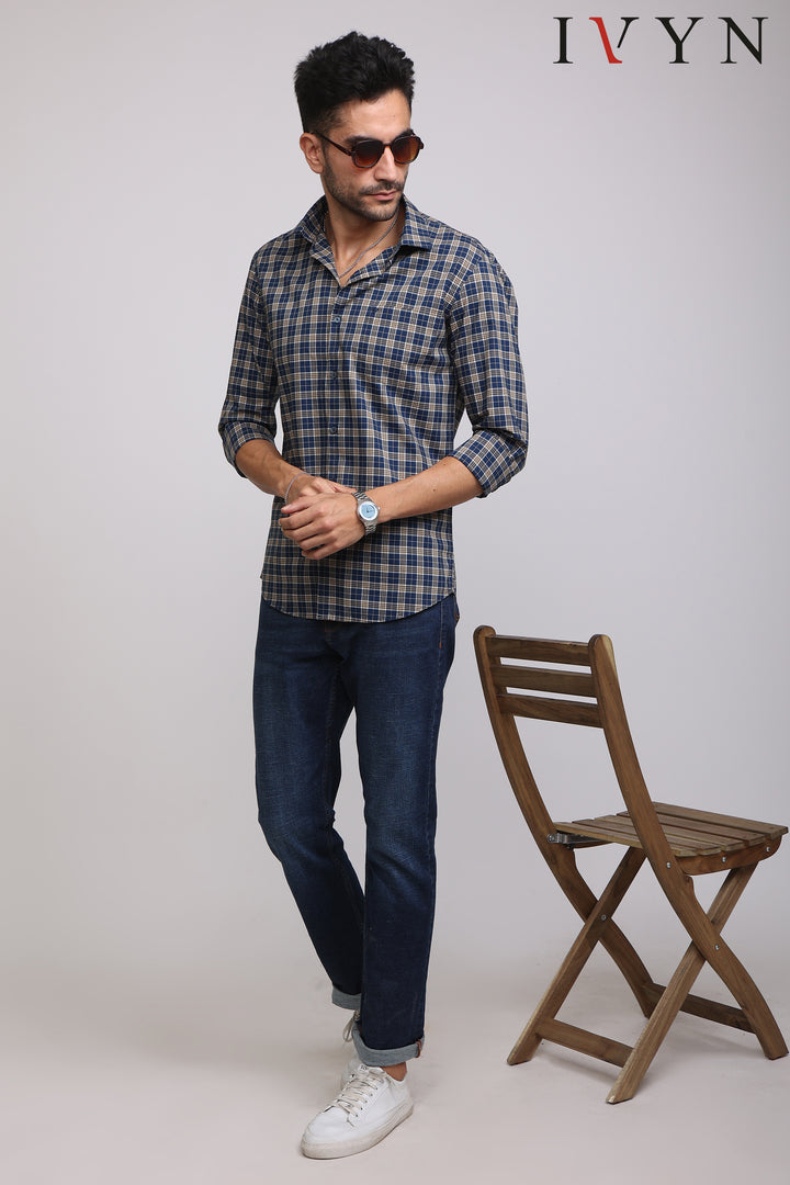 Ivyn Classic Navy Blue and White Casual Check Shirt - IVYN