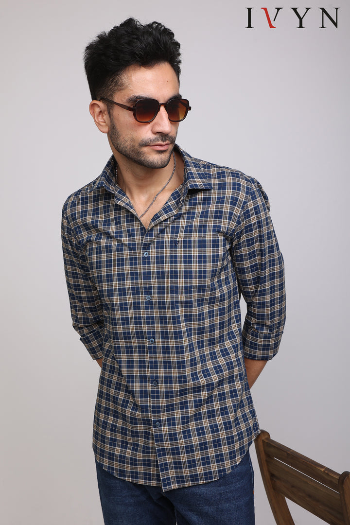 Ivyn Classic Navy Blue and White Casual Check Shirt - IVYN