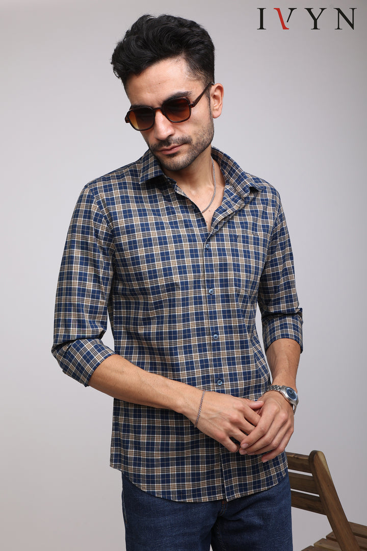 Ivyn Classic Navy Blue and White Casual Check Shirt - IVYN