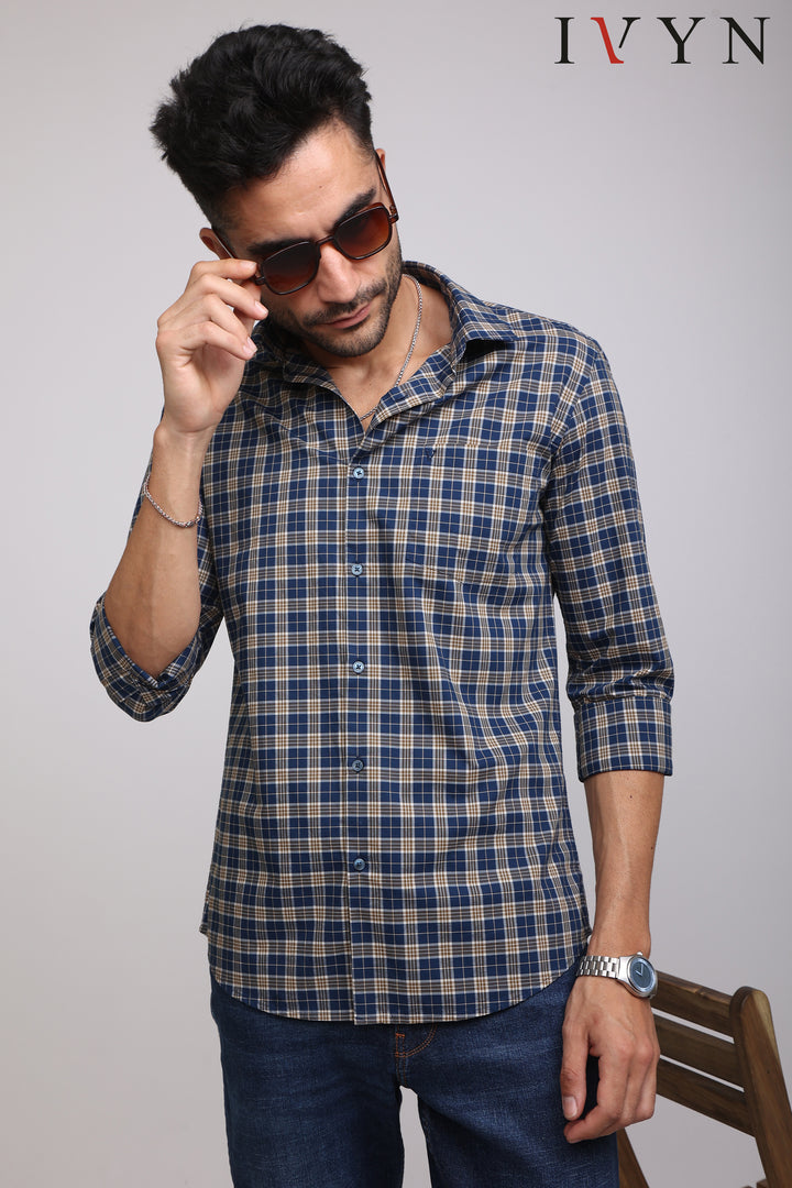 Ivyn Classic Navy Blue and White Casual Check Shirt - IVYN