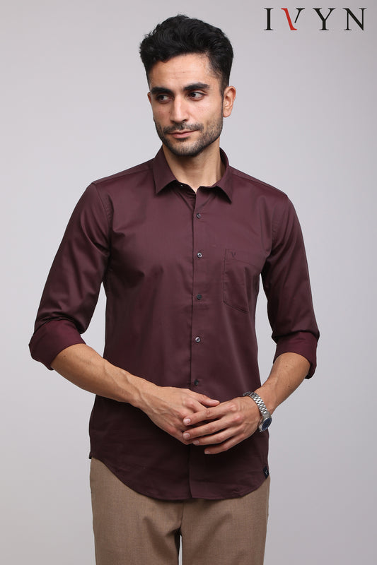 Ivyn Burgundy Red Pocket Detail Textured Formal Shirt - IVYN