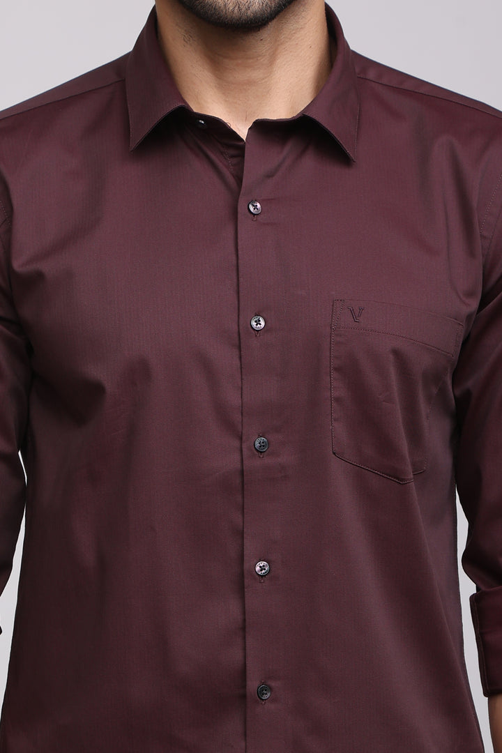 Ivyn Burgundy Red Pocket Detail Textured Formal Shirt - IVYN