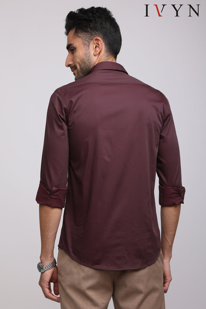 Ivyn Burgundy Red Pocket Detail Textured Formal Shirt - IVYN