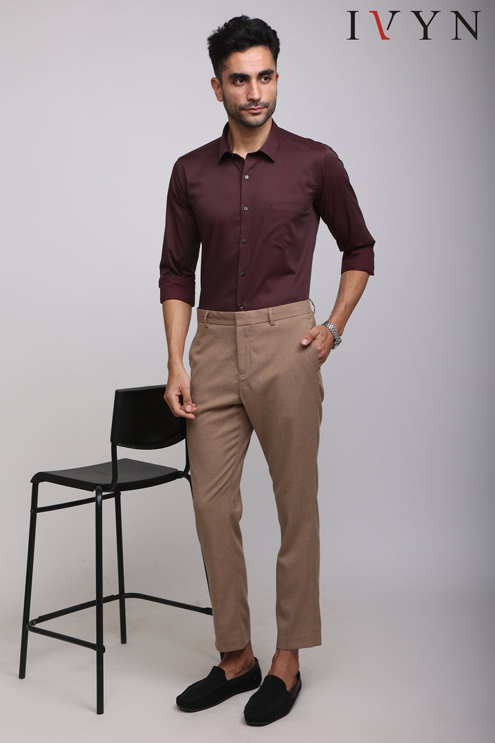 Ivyn Burgundy Red Pocket Detail Textured Formal Shirt - IVYN