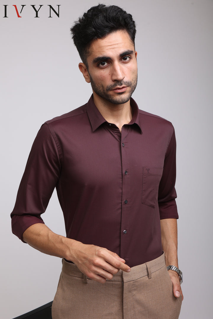 Ivyn Burgundy Red Pocket Detail Textured Formal Shirt - IVYN