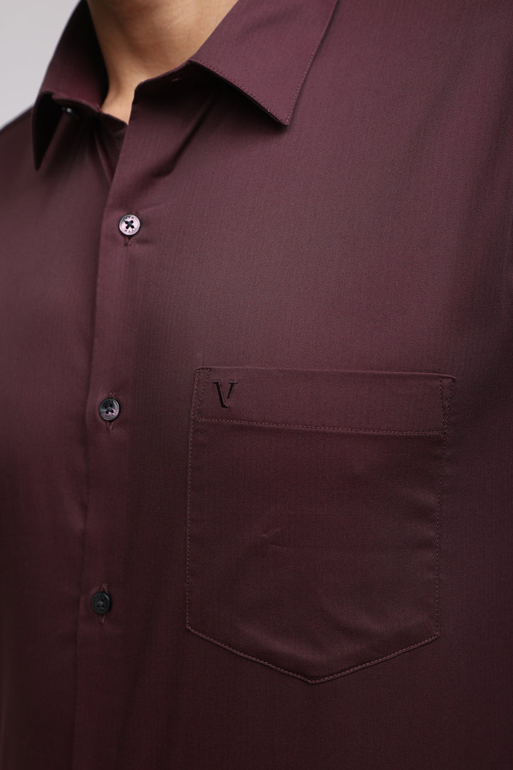 Ivyn Burgundy Red Pocket Detail Textured Formal Shirt - IVYN