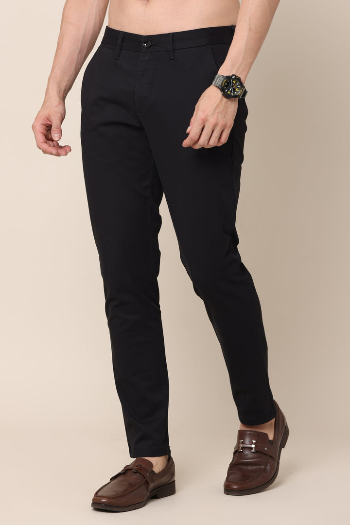 ShadowBlend Solid Black Cotton Pants - IVYN