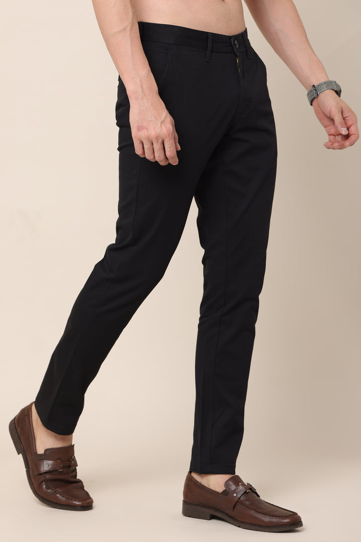 ShadowBlend Solid Black Cotton Pants - IVYN