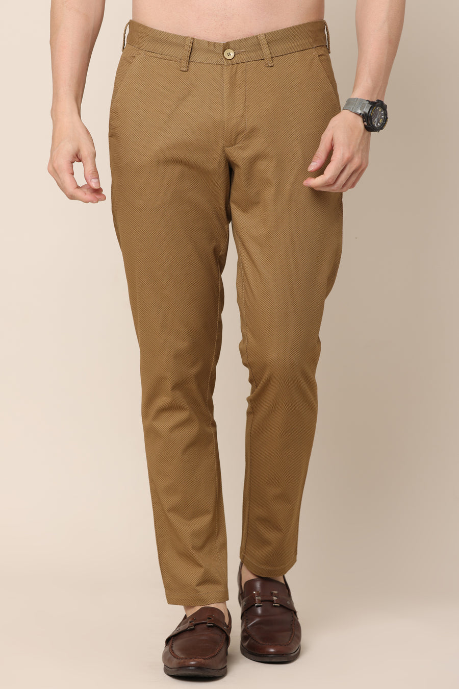 Classic Chocolate  Brown Cotton Checked Chinos - IVYN