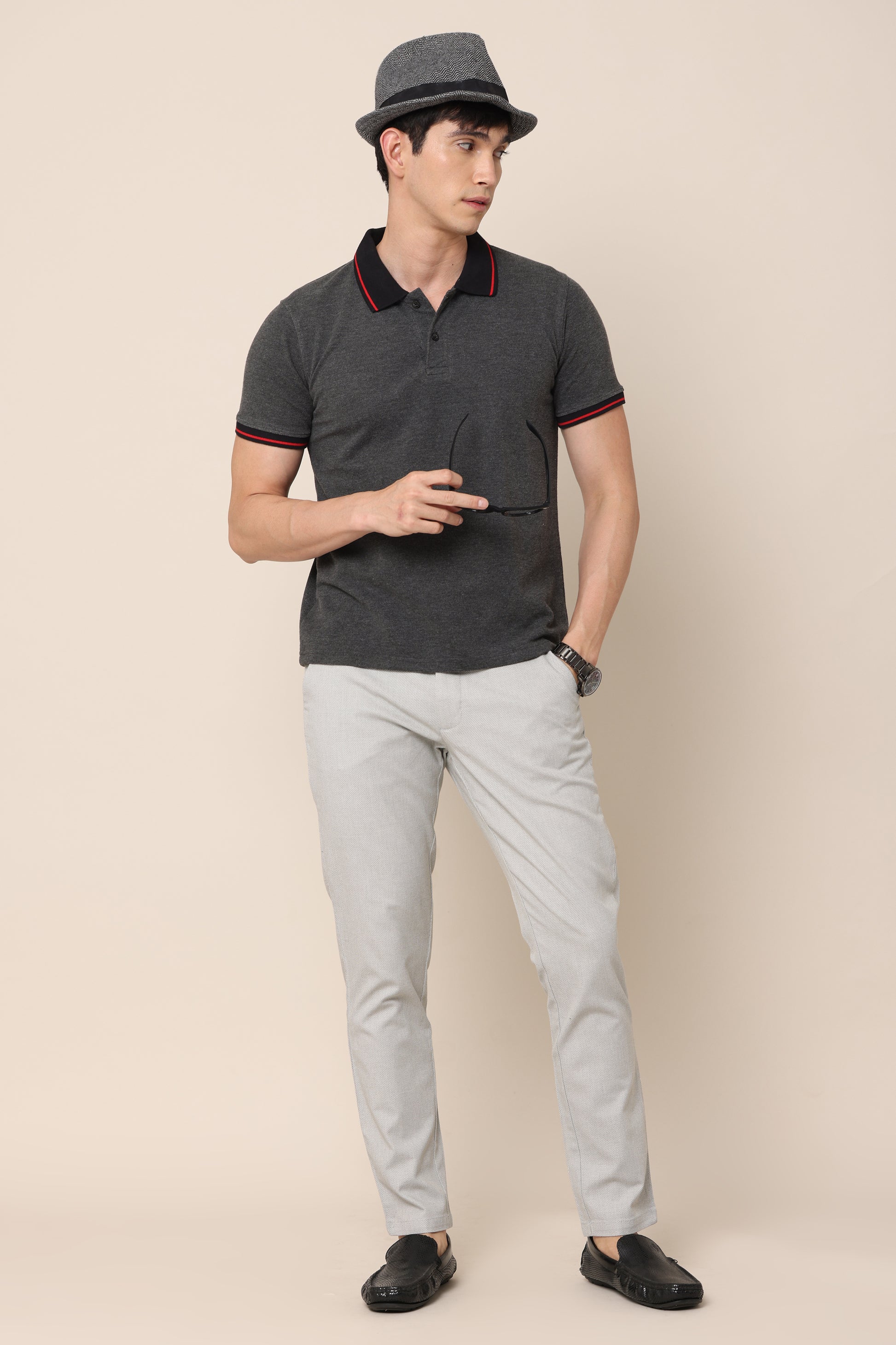 Dobby Grey Cotton Pants - IVYN