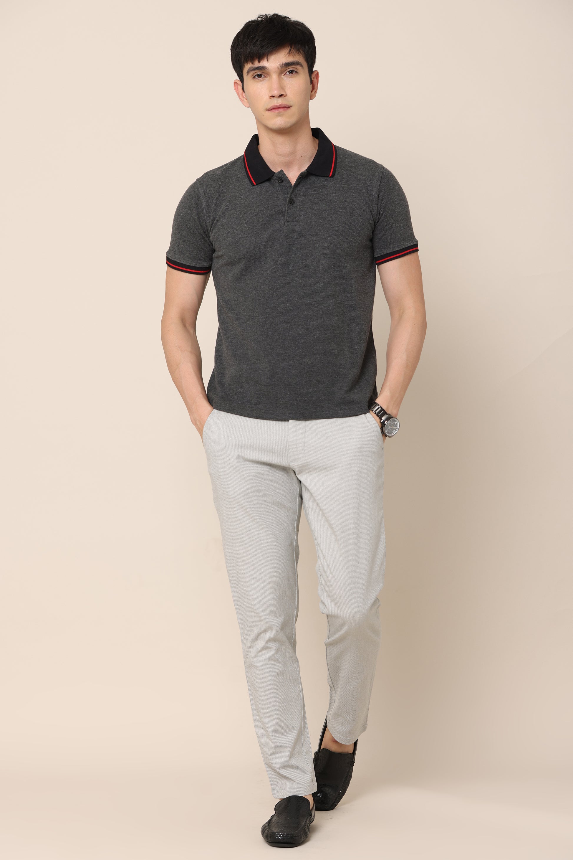 Dobby Grey Cotton Pants - IVYN