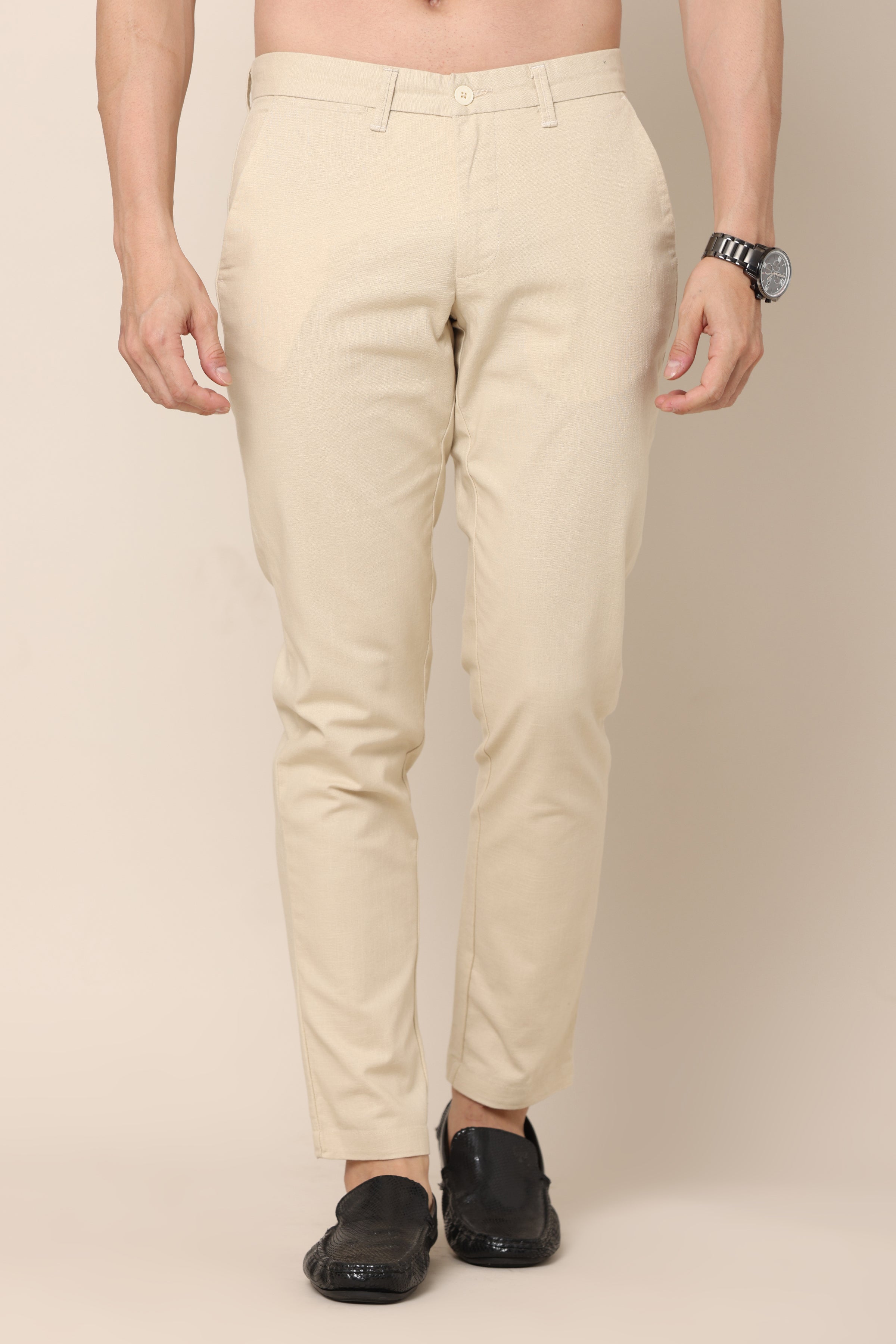 Cream Solid Polyester Cotton Men Slim Fit Formal Trousers - Selling Fast at  Pantaloons.com