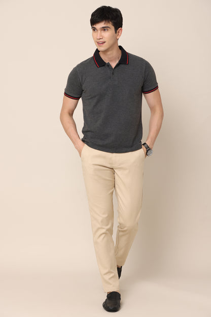 Airflex Beige Checked Cotton Chinos - IVYN