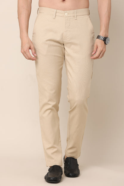 Airflex Beige Checked Cotton Chinos - IVYN
