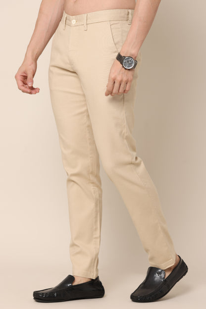 Airflex Beige Checked Cotton Chinos - IVYN