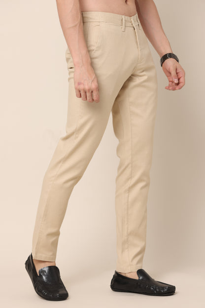 Airflex Beige Checked Cotton Chinos - IVYN