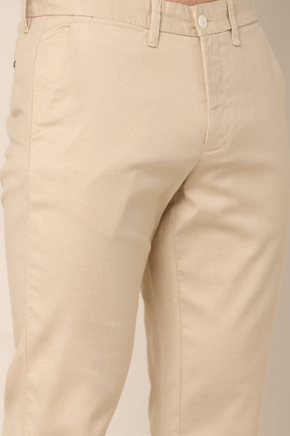 Airflex Beige Checked Cotton Chinos - IVYN