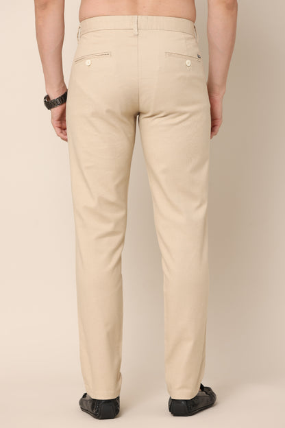 Airflex Beige Checked Cotton Chinos - IVYN