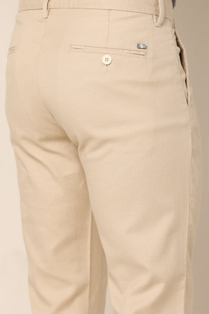 Airflex Beige Checked Cotton Chinos - IVYN