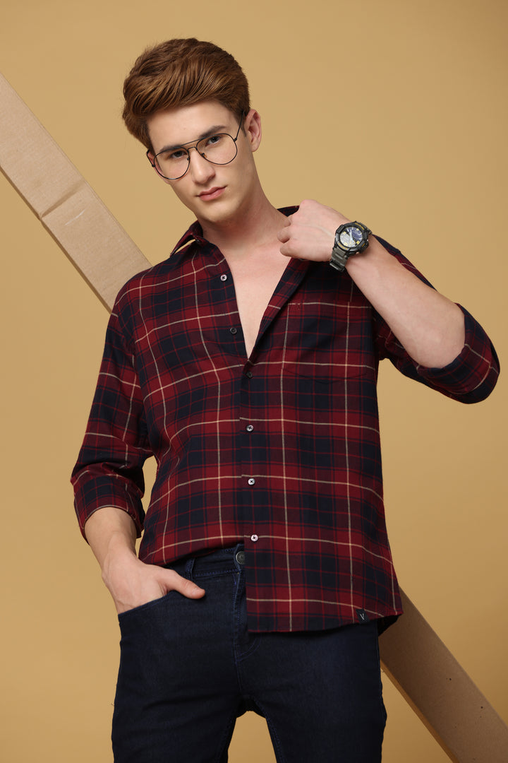 Apex Maroon Black Subtle Check Shirt - IVYN