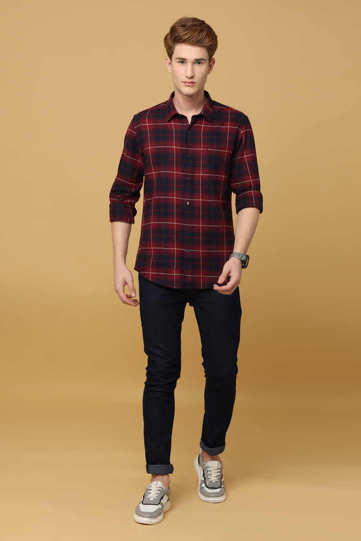 Apex Maroon Black Subtle Check Shirt - IVYN