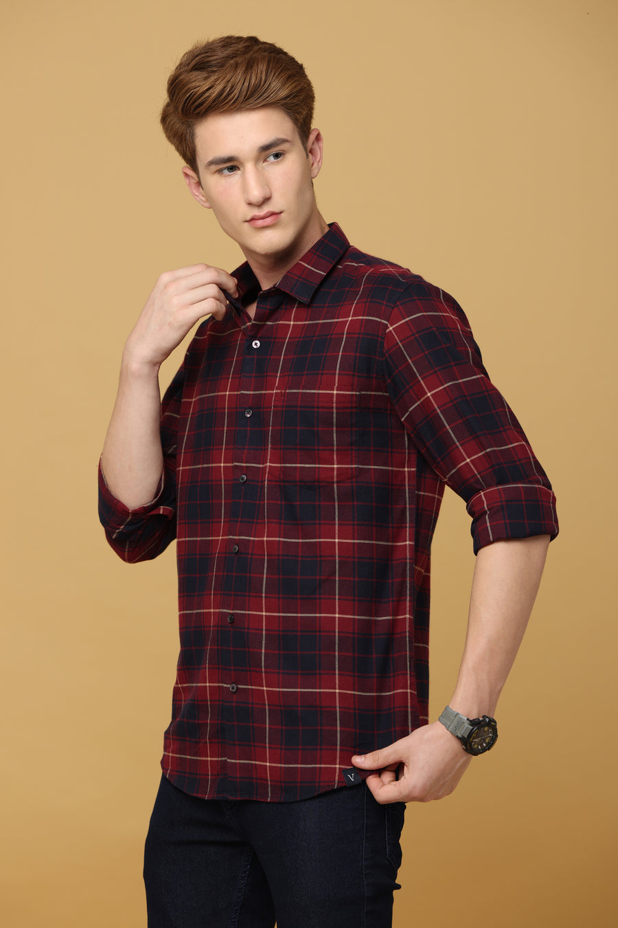 Apex Maroon Black Subtle Check Shirt - IVYN
