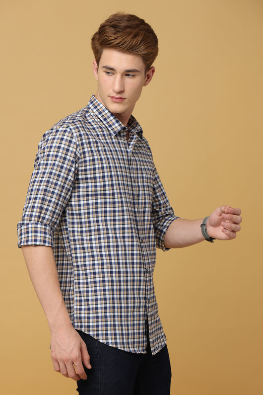 Exquisite White Navy Checkered Casual Shirt - IVYN