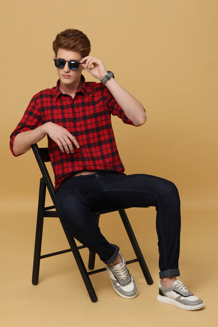 Noble Red Black Classic Check Shirt - IVYN