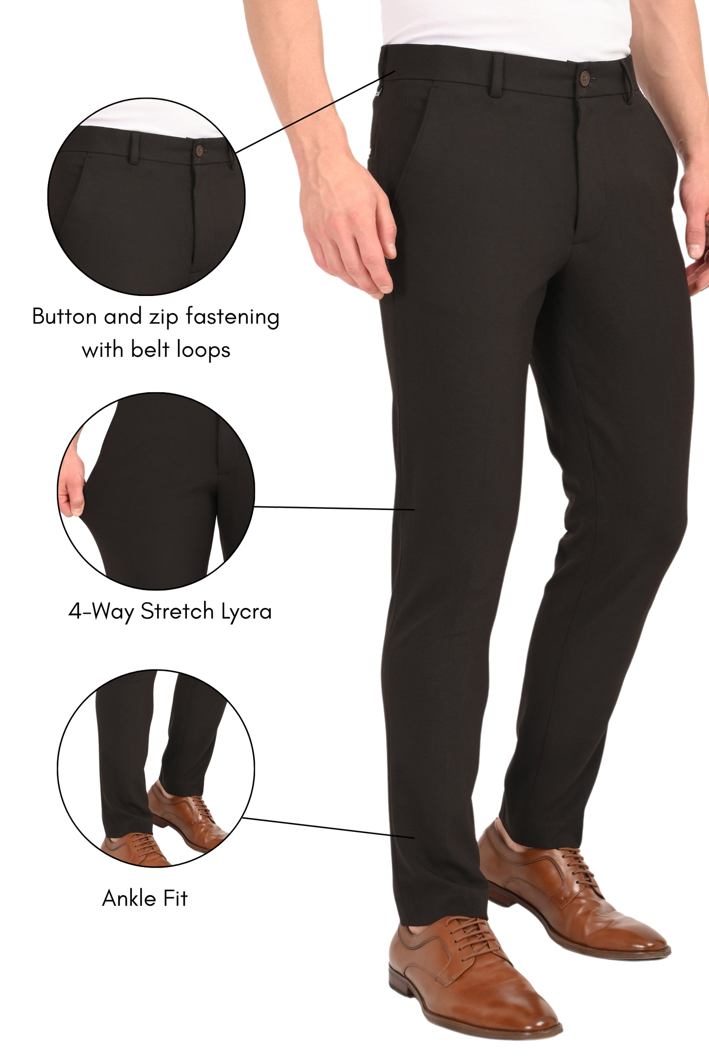 Espresso Brown – Ankle Fit 4-Way Stretch Formal Trouser