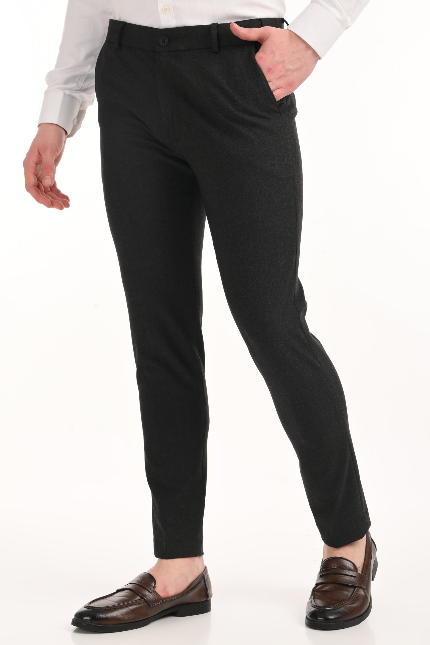 Omniwear Automatic Series – Charcoal Mélange Ankle Fit 4-Way Stretch Trousers