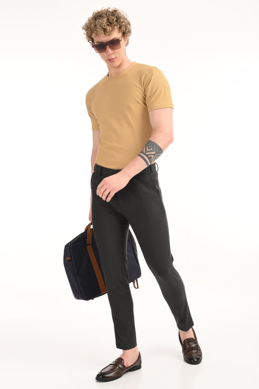 Omniwear Automatic Series – Charcoal Black Ankle Fit 4-Way Stretch Trousers