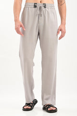 Oasis Linen-Blend Drawstring Trousers — Dove Grey - IVYN