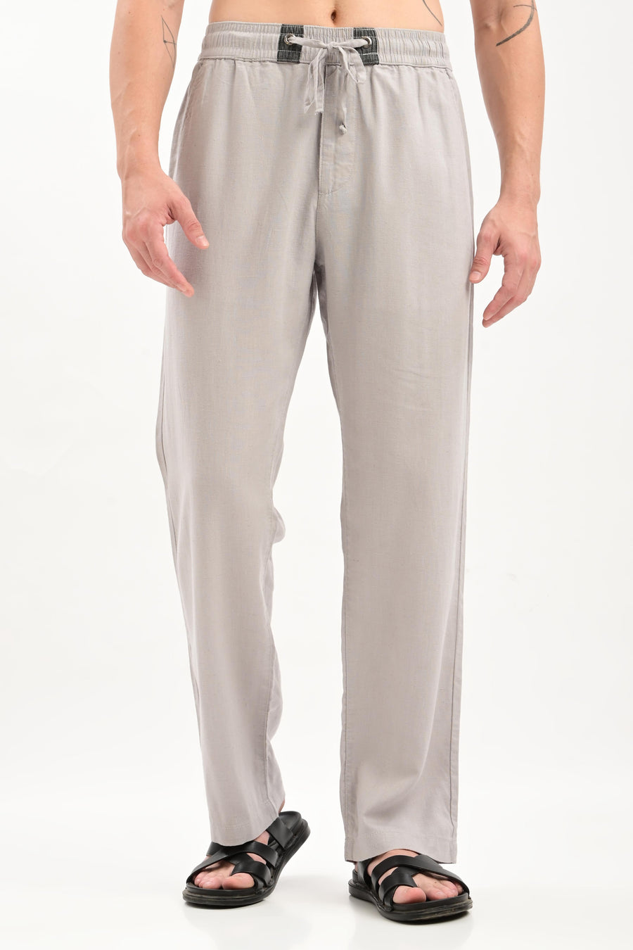 Oasis Linen-Blend Drawstring Trousers — Dove Grey - IVYN