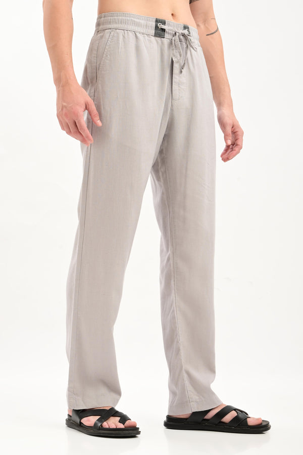 Oasis Linen-Blend Drawstring Trousers — Dove Grey - IVYN