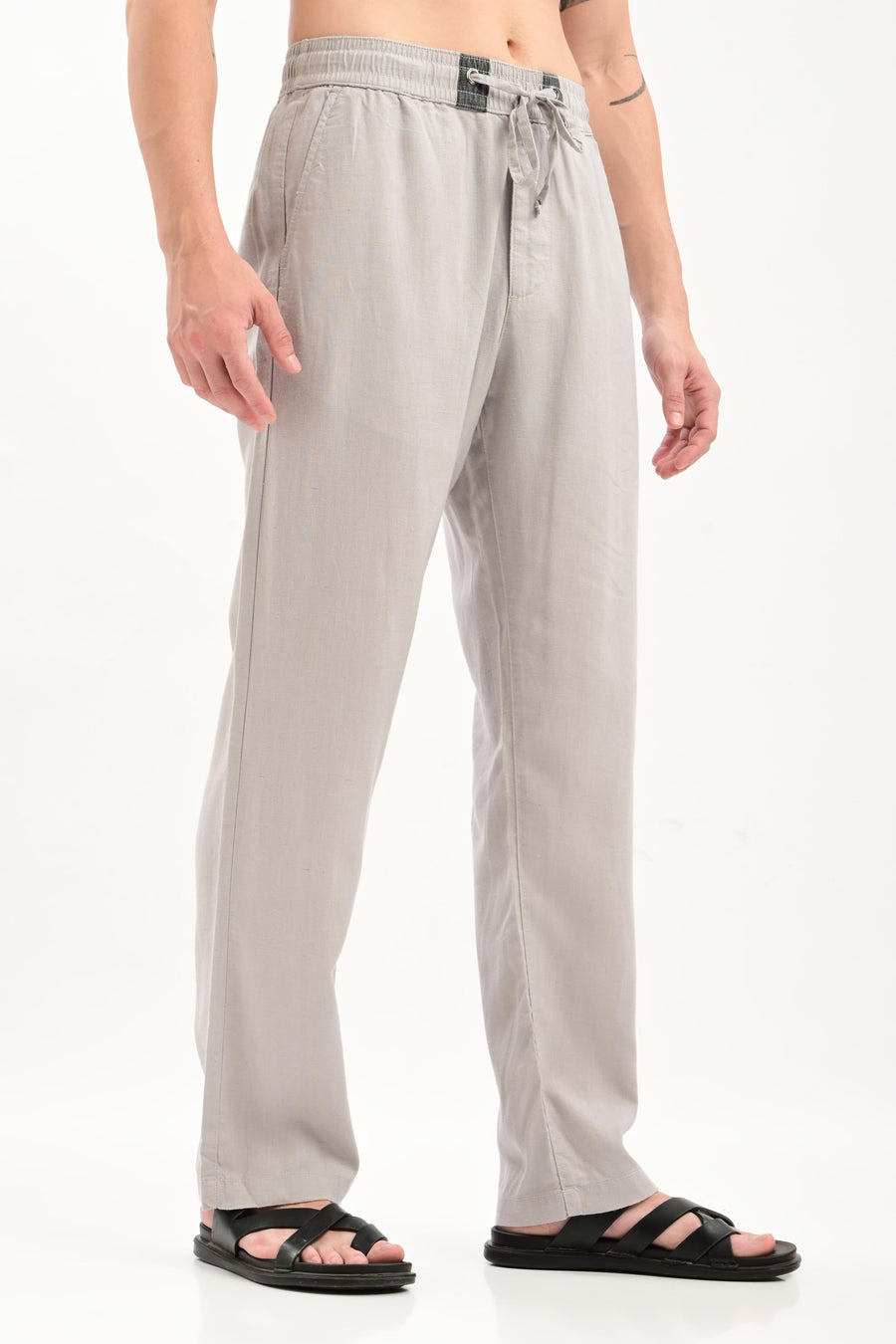 Oasis Linen-Blend Drawstring Trousers — Dove Grey - IVYN