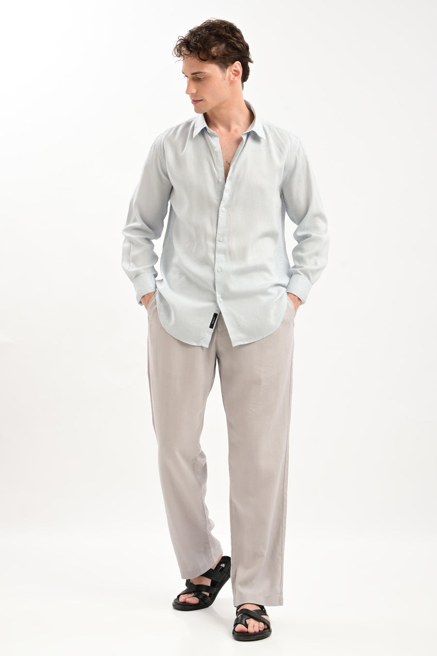 Oasis Linen-Blend Drawstring Trousers — Dove Grey - IVYN