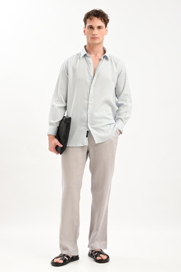 Oasis Linen-Blend Drawstring Trousers — Dove Grey - IVYN