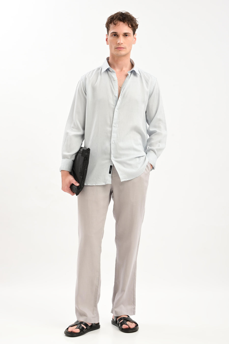Oasis Linen-Blend Drawstring Trousers — Dove Grey - IVYN