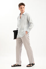 Oasis Linen-Blend Drawstring Trousers — Dove Grey - IVYN