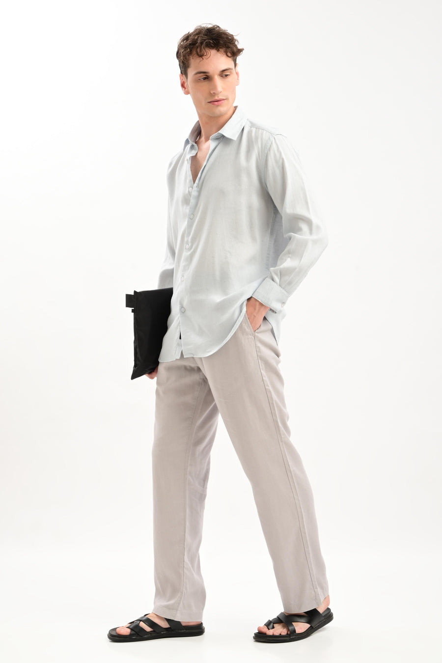 Oasis Linen-Blend Drawstring Trousers — Dove Grey - IVYN