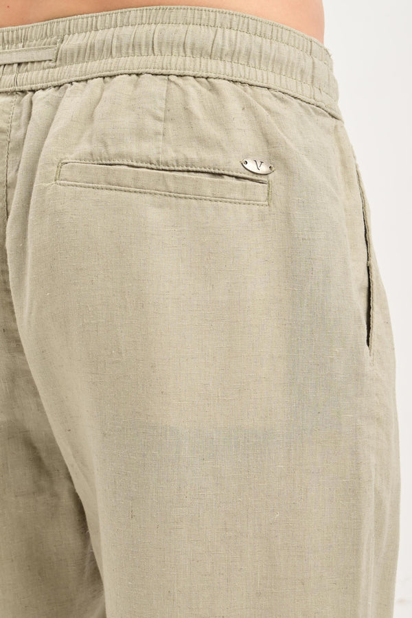 Oasis Linen-Blend Drawstring Trousers — Sage Stone