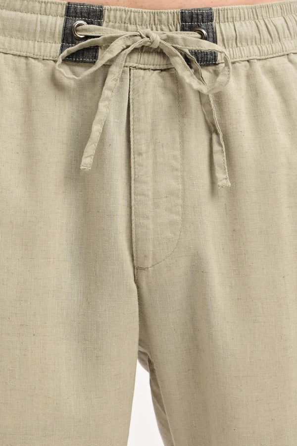 Oasis Linen-Blend Drawstring Trousers — Sage Stone