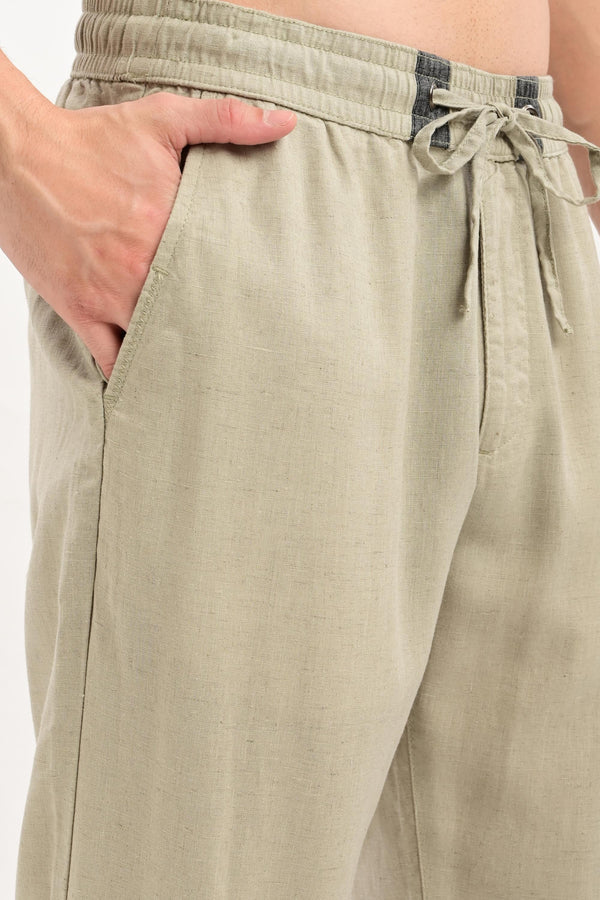 Oasis Linen-Blend Drawstring Trousers — Sage Stone