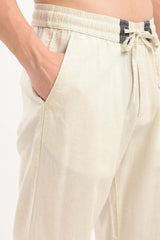 Oasis Linen-Cotton Drawstring Trousers — Natural Ecru