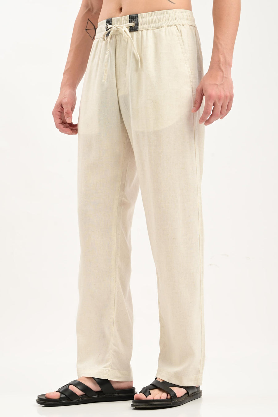 Oasis Linen-Cotton Drawstring Trousers — Natural Ecru