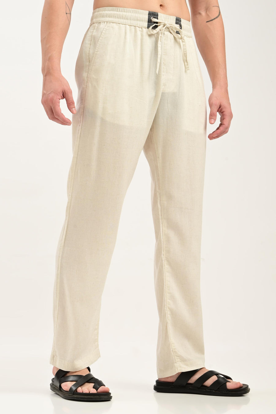 Oasis Linen-Cotton Drawstring Trousers — Natural Ecru